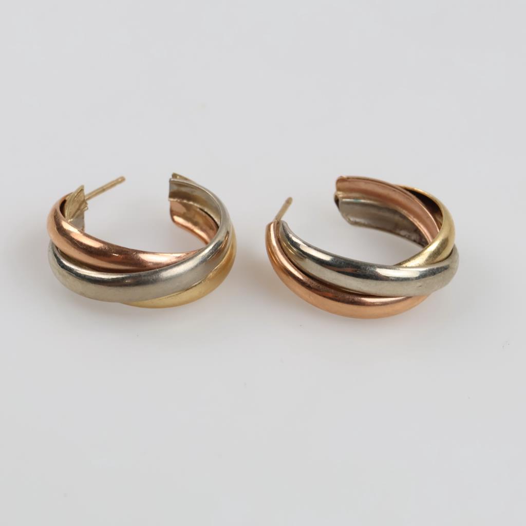 14kt Gold Tri-color Hoop Earrings