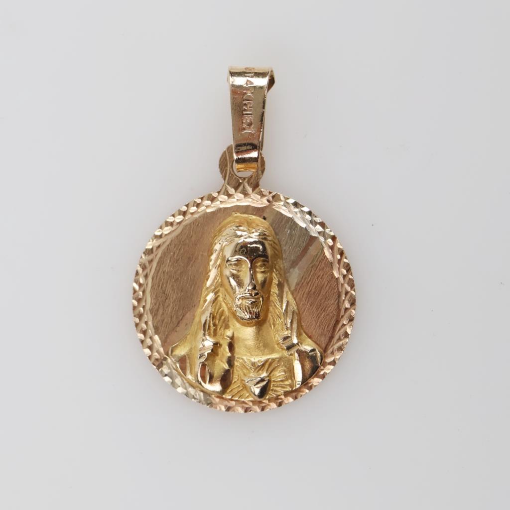14kt Gold Tri-color Semi-hollow Religious Pendant