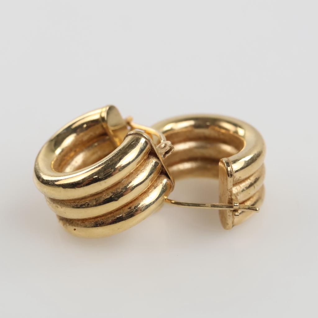 14kt Gold Triple Hollow Hoop Earrings