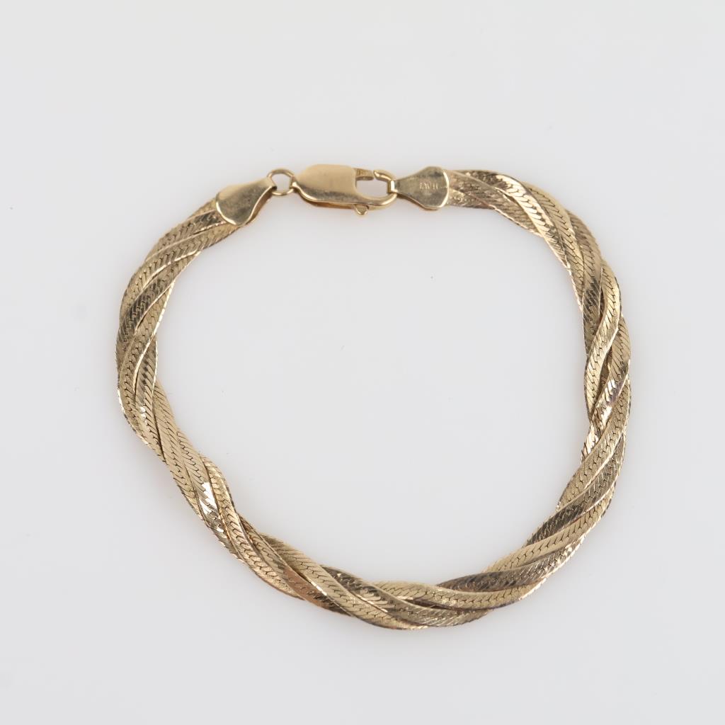 14kt Gold Tri-Strand Twisted Herringbone Chain Bracelet