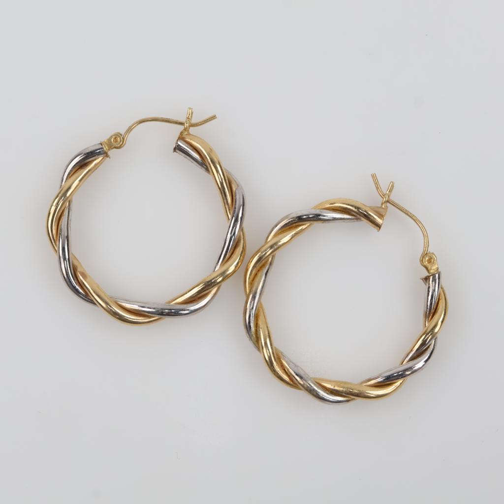 14kt Gold Two Tone Twisted Hoop Earrings