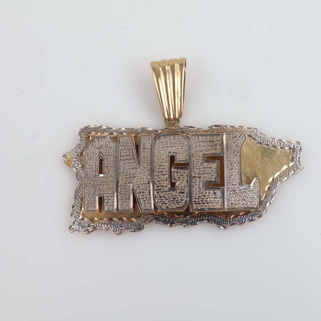 14kt Gold Two-tone "Angel" Name Plate Pendant