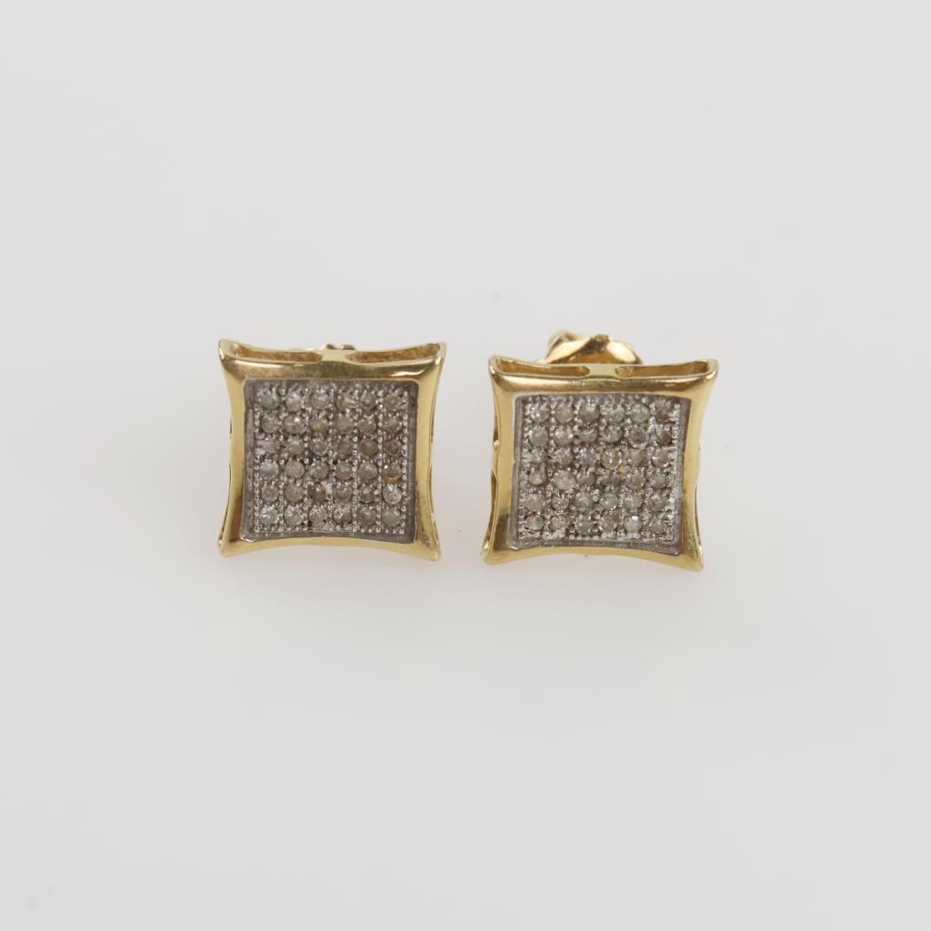 14kt Gold Two-tone Clear Stone Square Stud Earrings