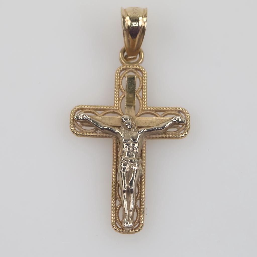 14kt Gold Two-tone Cross Pendant