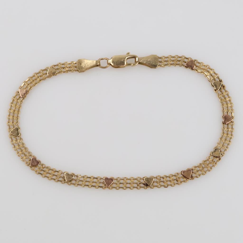 14kt Gold Two-tone Heart Accent Open Weave Bracelet