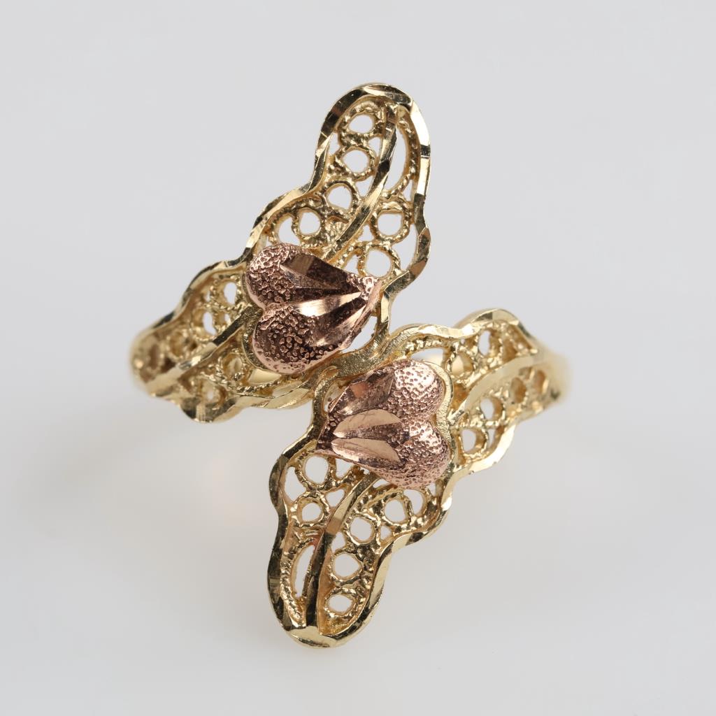 14kt Gold Two-tone Heart Filigree Ring