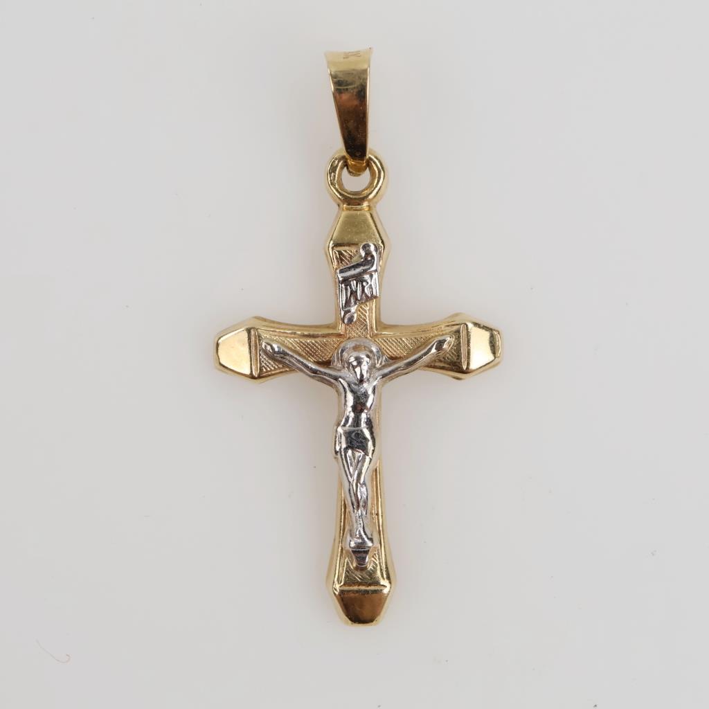 14kt Gold Two-tone Hollow Cross Pendant