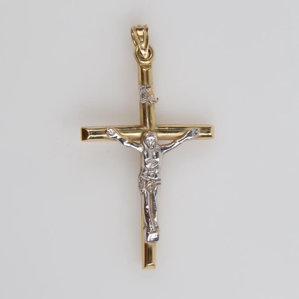 14kt Gold Two-tone Hollow Cross Pendant