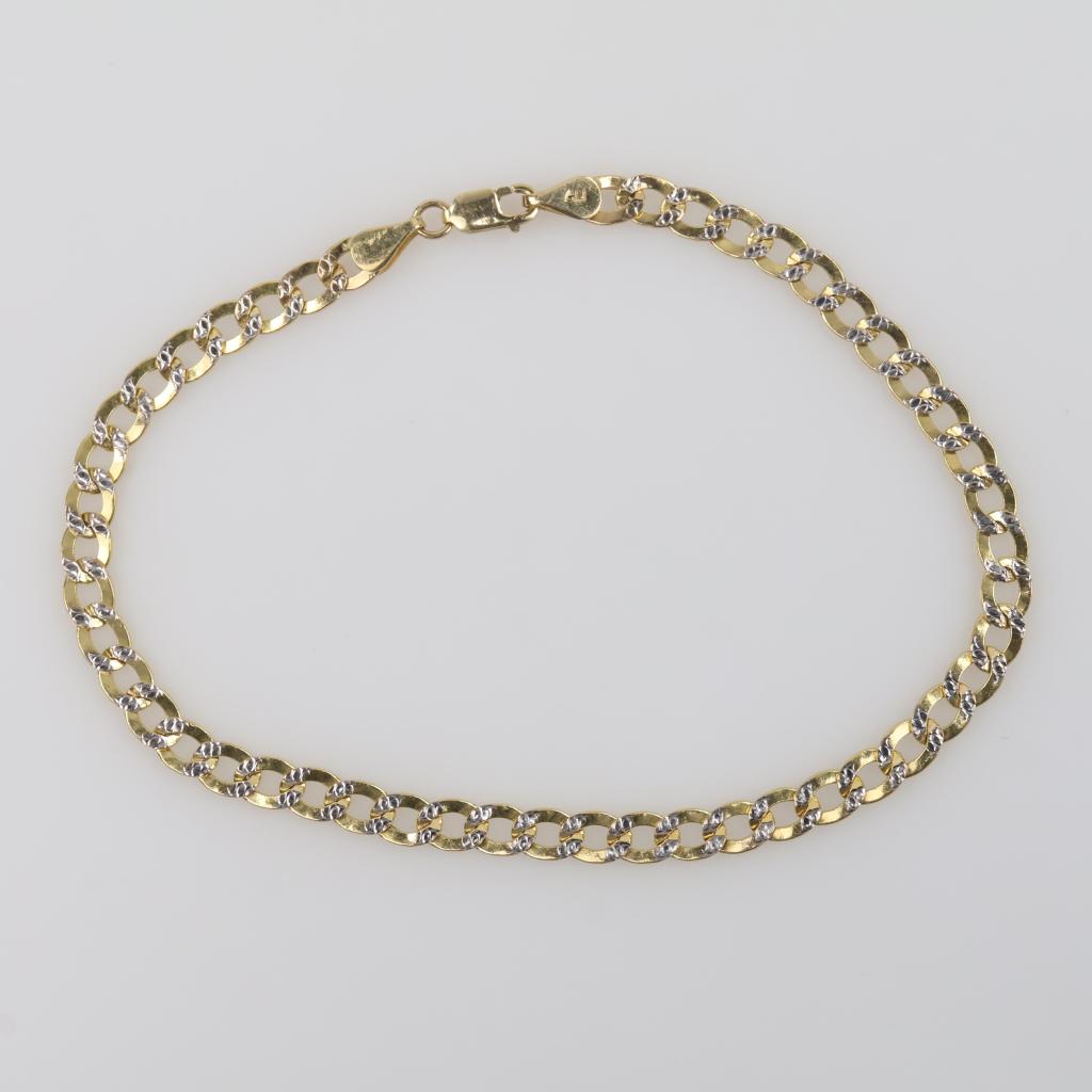 14kt Gold Two-tone Hollow Curb Chain Bracelet
