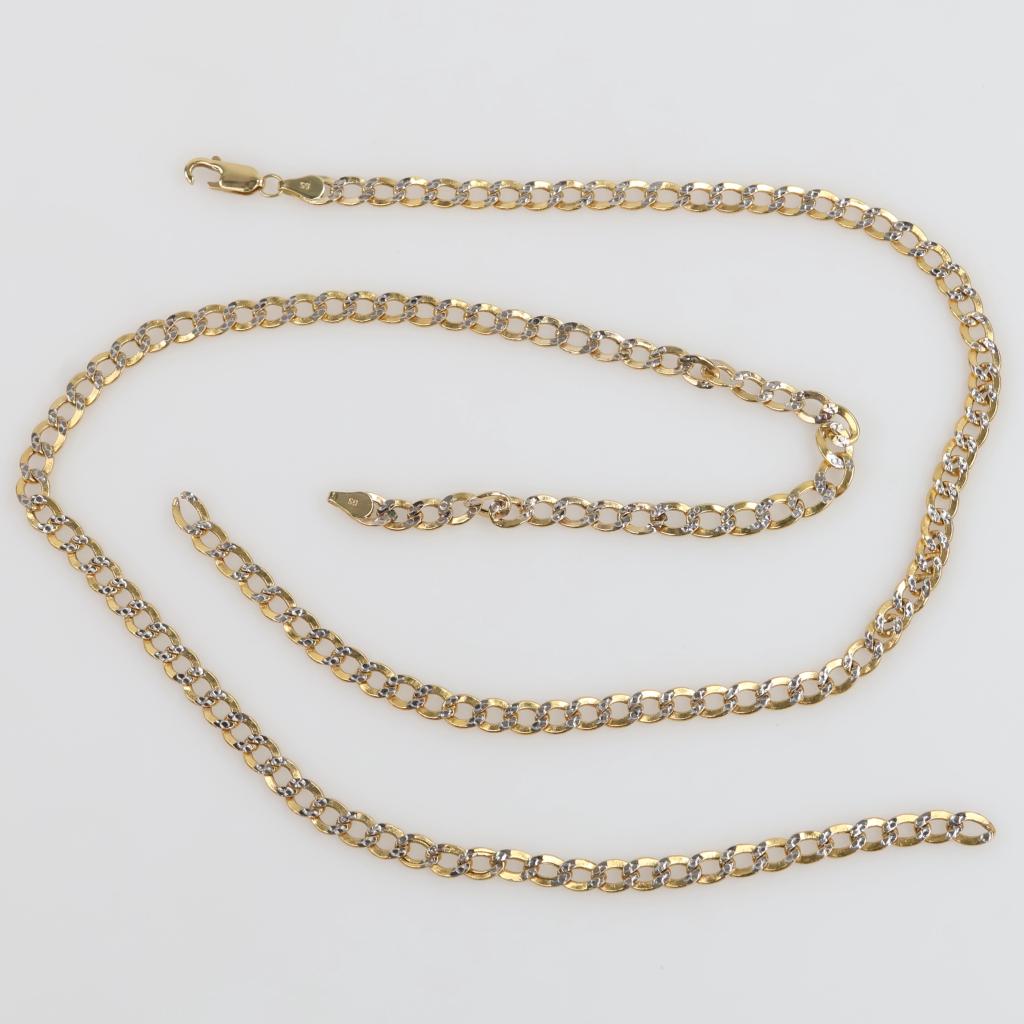 14kt Gold Two-tone Hollow Curb Chain Necklace
