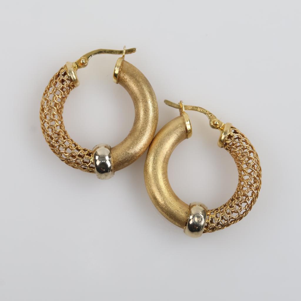 14kt Gold Two-tone Hollow Openwork Hoop Earrings