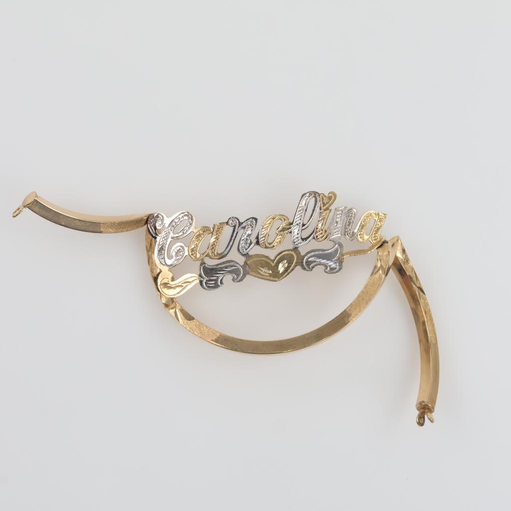 14kt Gold Two-tone Name Plate Hollow Hoop Earring