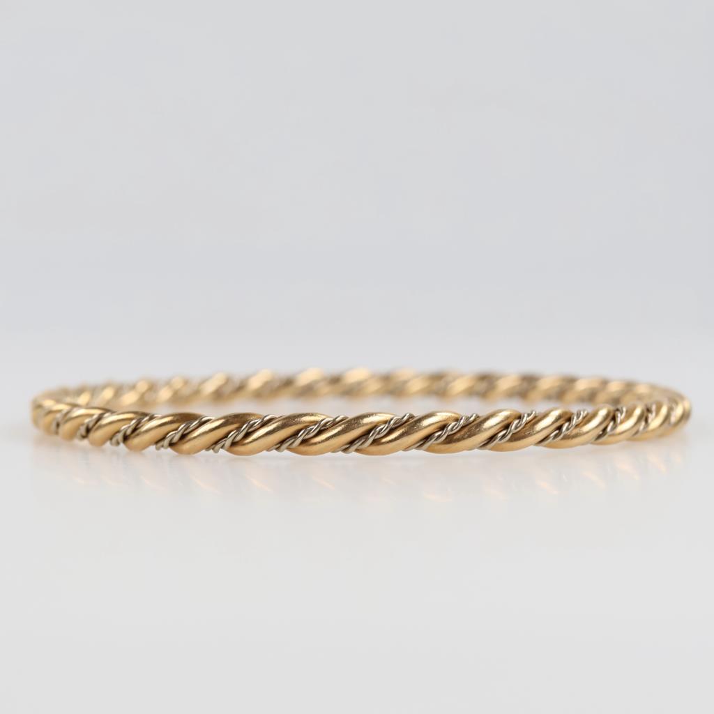 14kt Gold Two-tone Twisted Bangle Bracelet