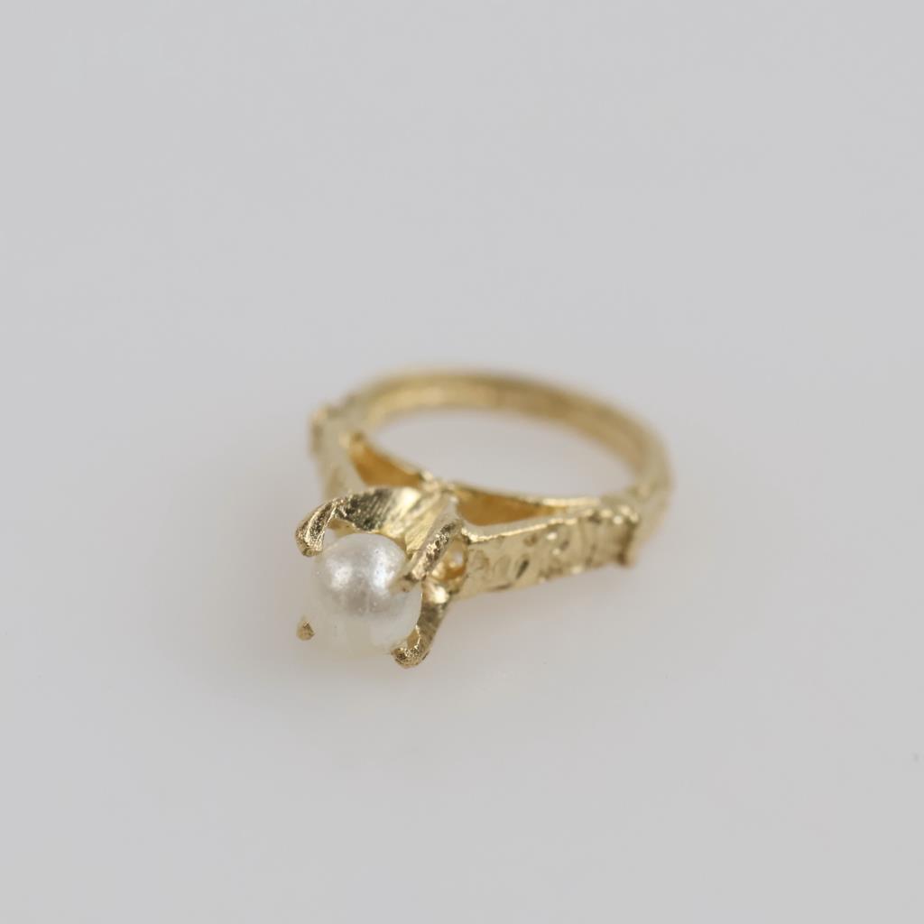 14kt Gold White Bead Mini Ring Pendant