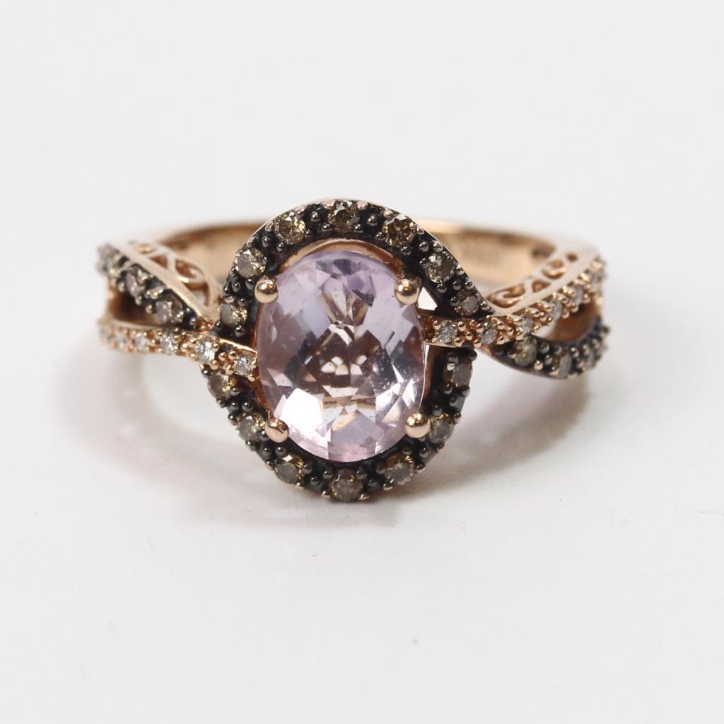 14kt Rose Gold 4.9g Pink Stone Statement Ring With Clear And Black
