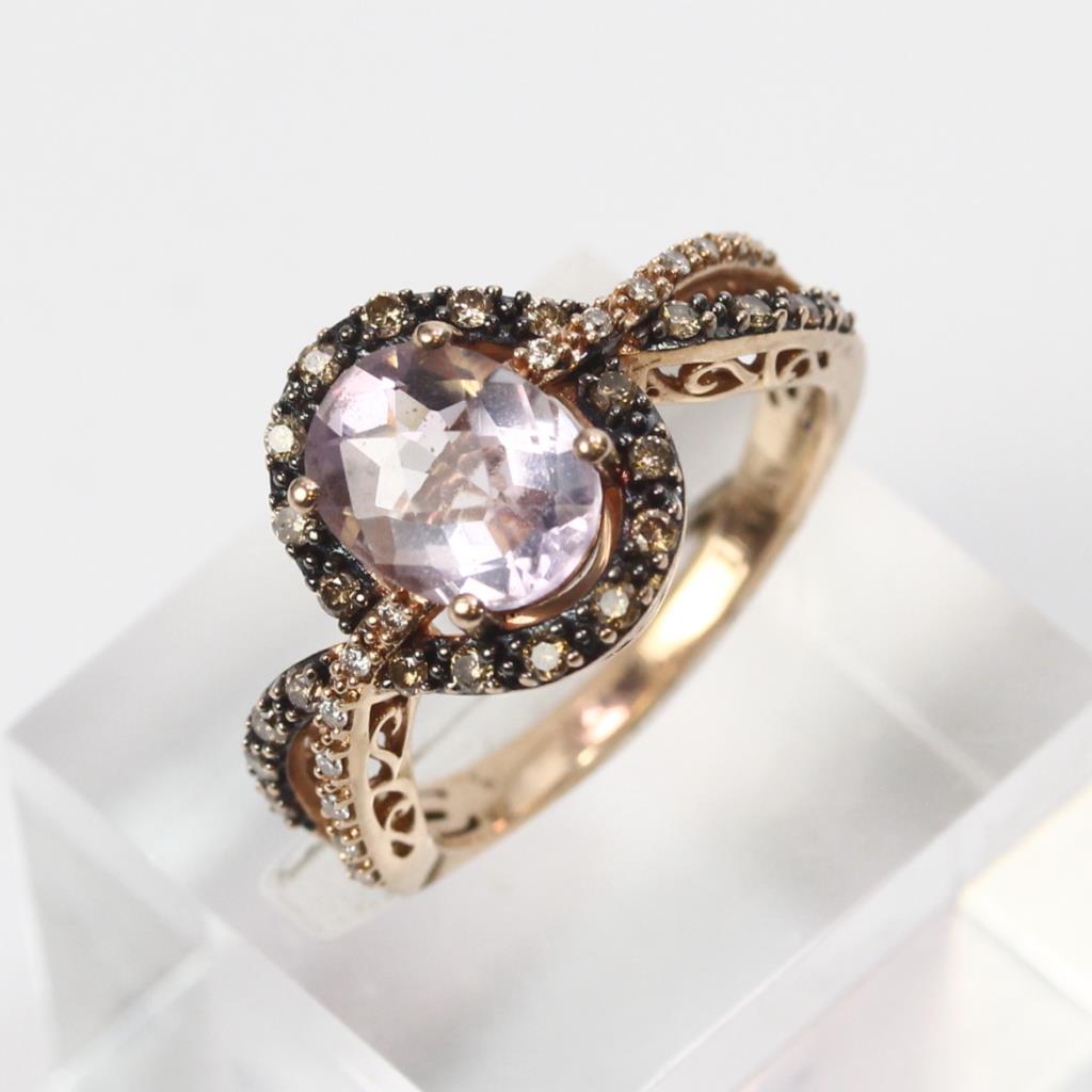 14kt Rose Gold 4.9g Pink Stone Statement Ring With Clear And Black