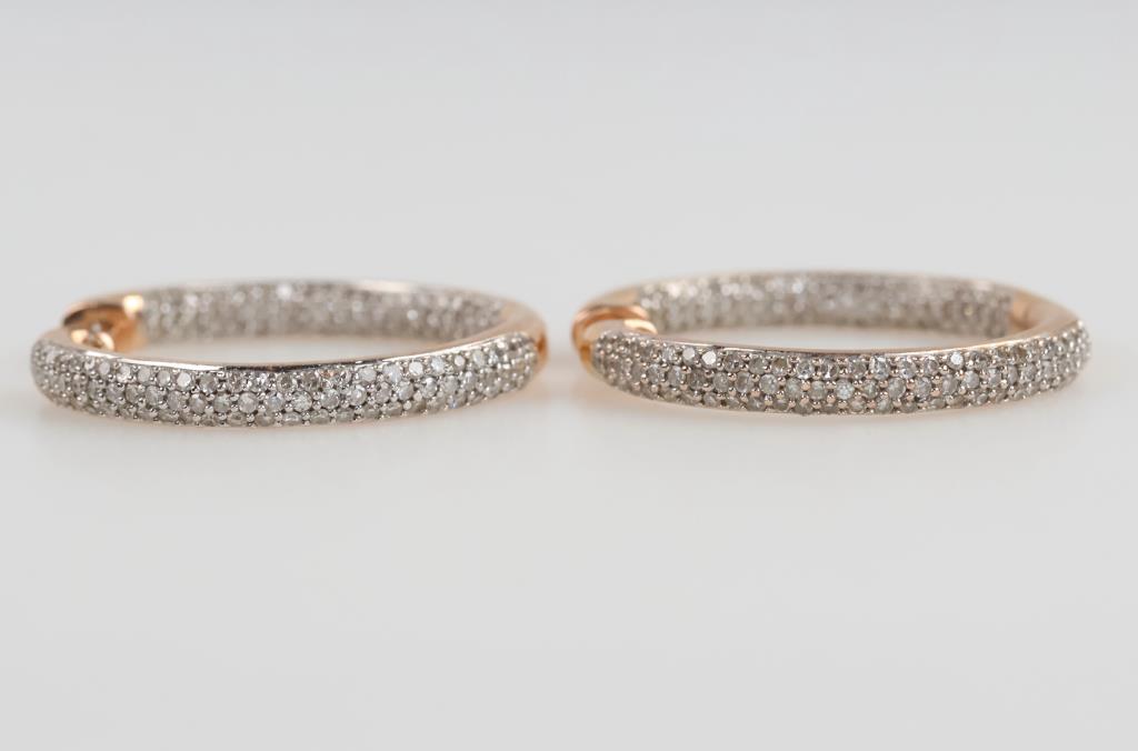 14kt Rose Gold Diamond Hollow Hoop Earrings