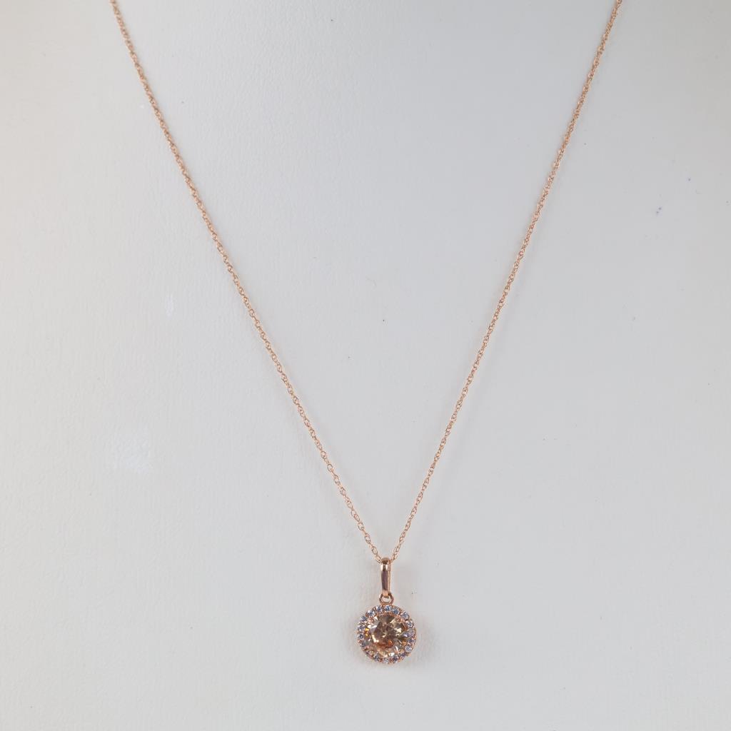 14kt Rose Gold Necklace With Clear And Pink Stone Pendant