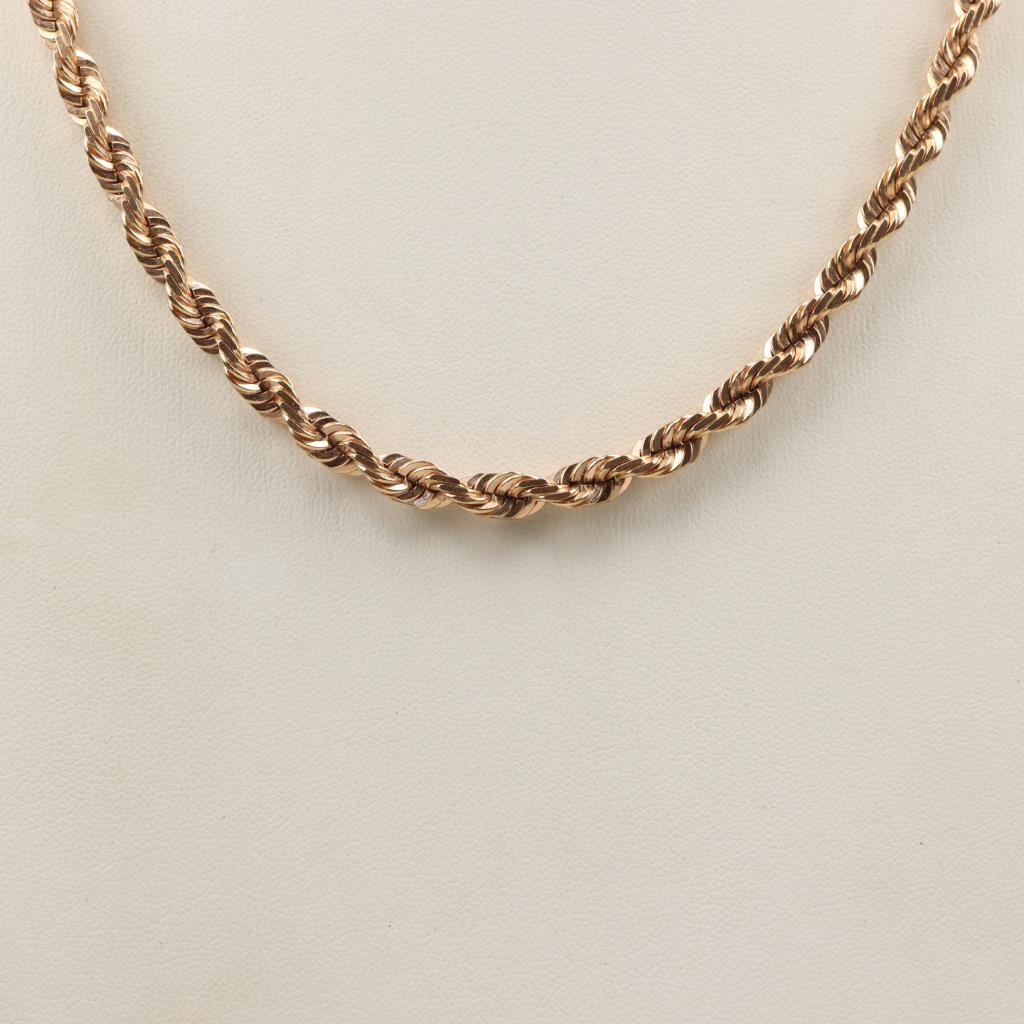thumbnail image 2 of 14K Solid Rose Gold 0.85mm Loose Rope Chain Necklace – 18 Inches 2 of 5