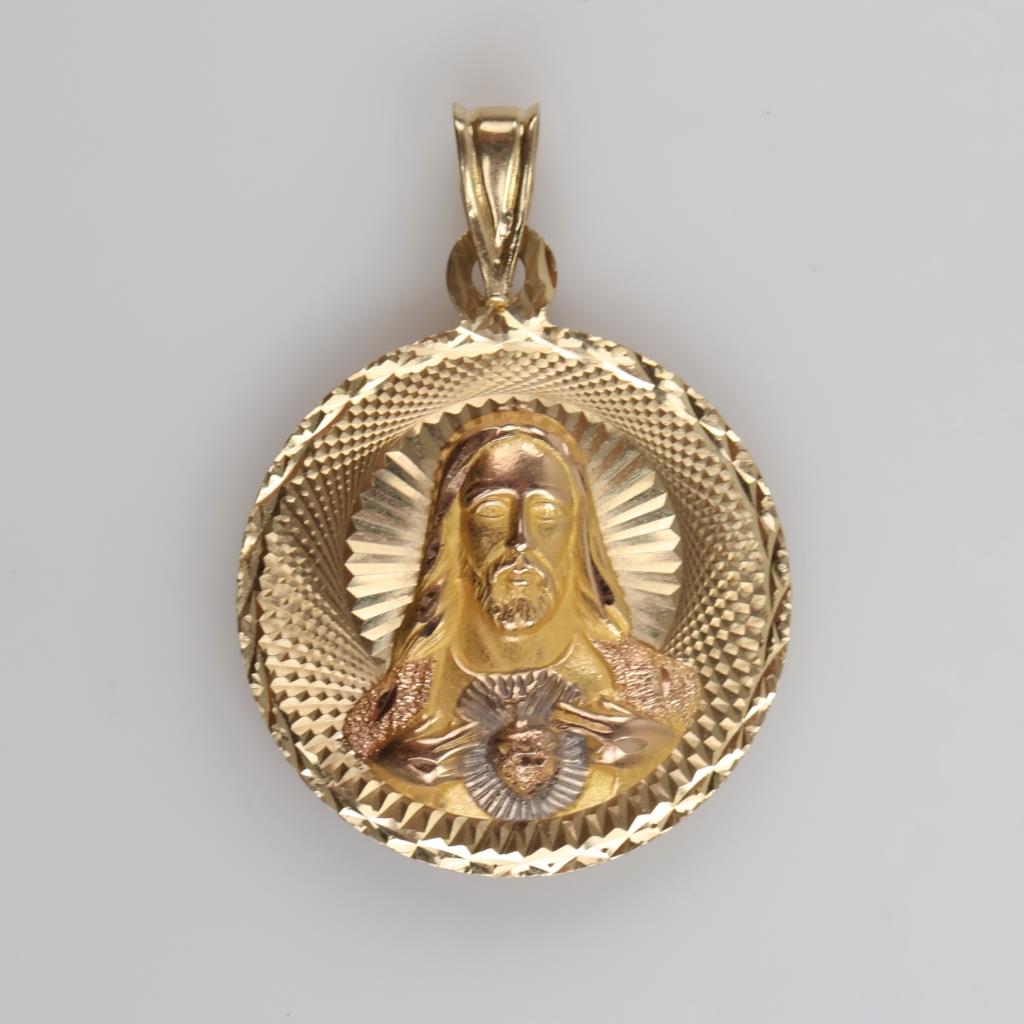 14kt Tri Color Gold Hollow Religious Pendant