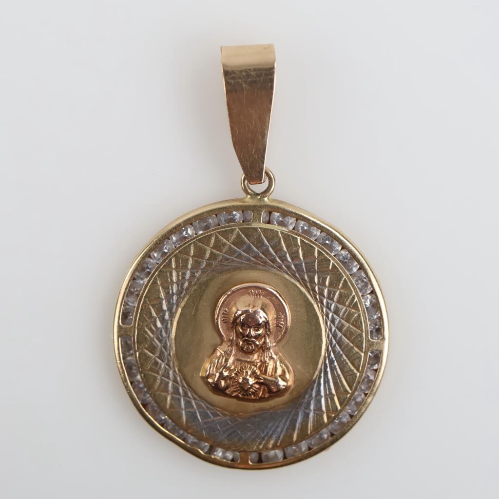 14kt Tri Colored Gold Clear Stone Religious Pendant