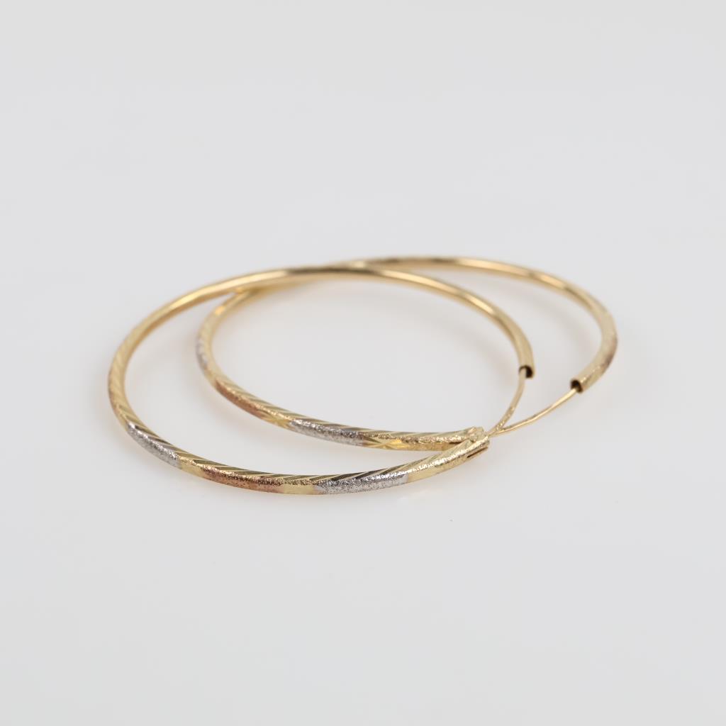14kt Tri Colored  Gold Hollow Hoop Earrings