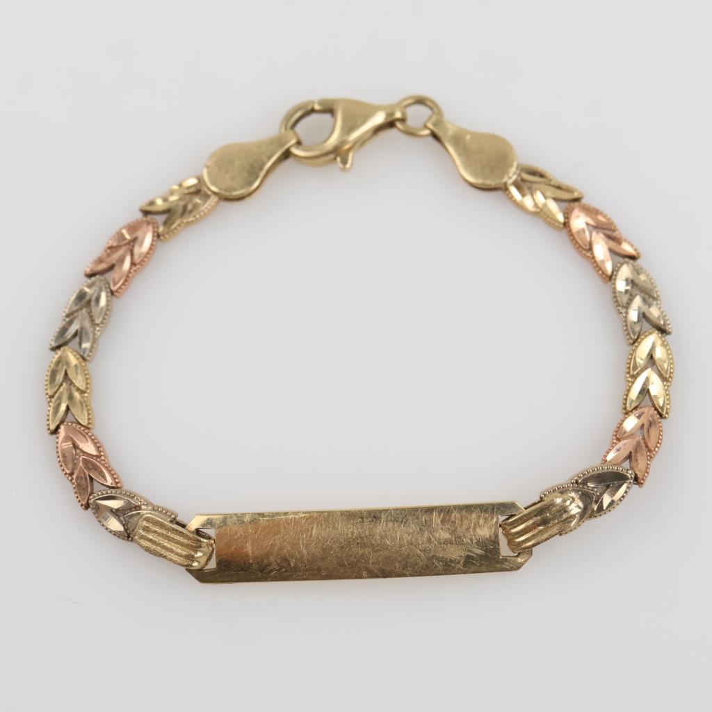 14kt Tri Colored Gold ID Bracelet