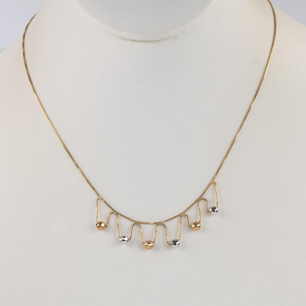 14kt Tri-Color Gold Beaded Box Chain Necklace