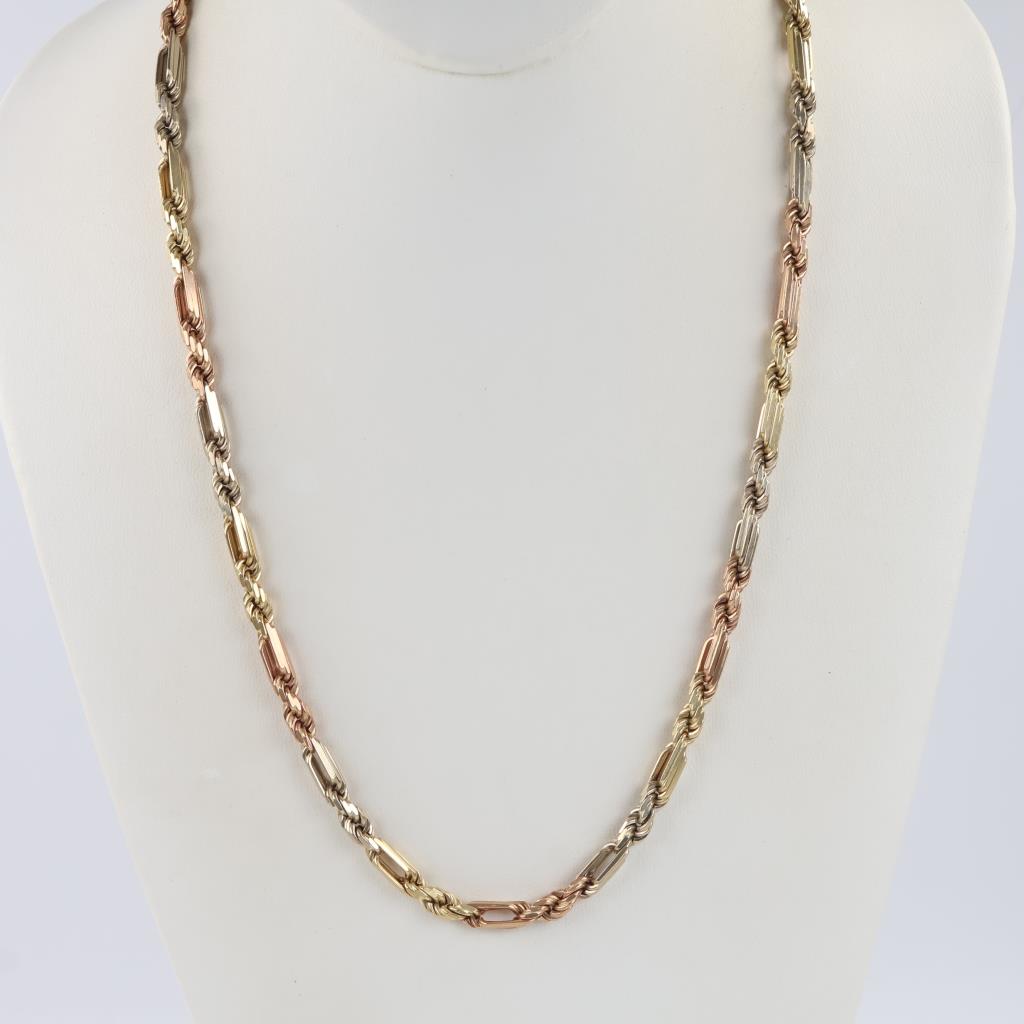 14kt Tri-Color Gold Fancy Rope Link Necklace -Evaluated By Our Certified Gemologist - AGS / GIA