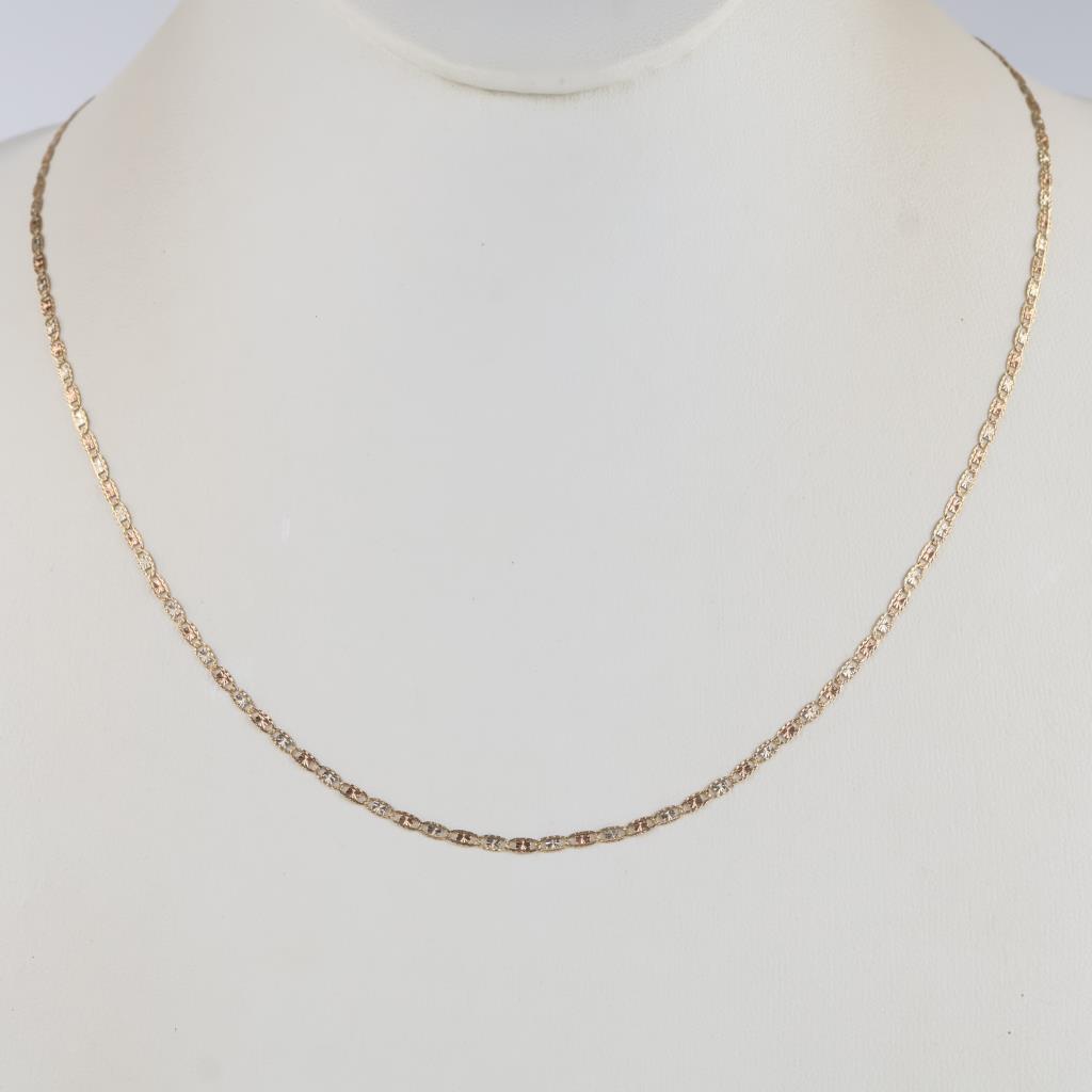 14kt Tri-color Gold Flat Mariner Chain Necklace