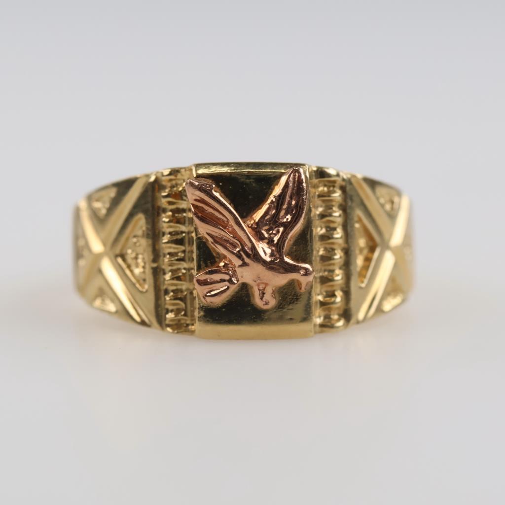 14kt Two Tone Gold Bird Signet Ring