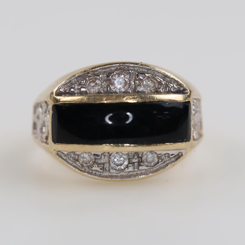 14kt Two Tone Gold Black And Clear Stone Ring