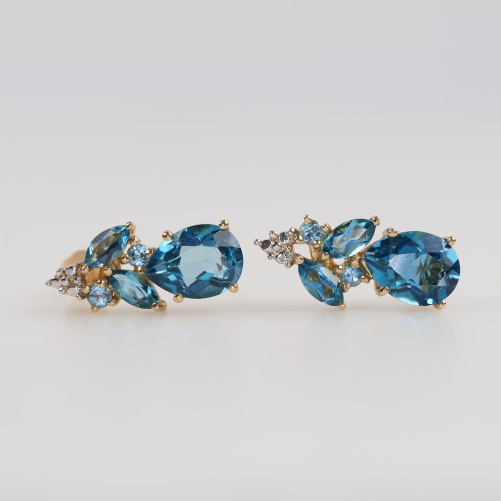 14kt Two Tone Gold Blue Stone Earrings