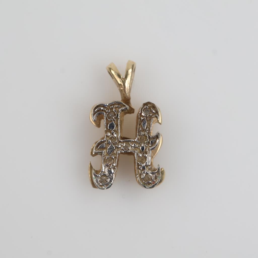 14kt Two Tone Gold Clear Stone Initial Pendant
