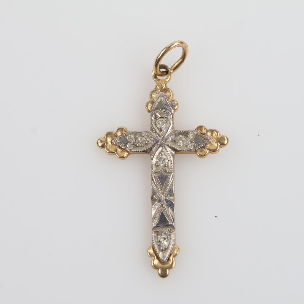 14kt Two Tone Gold Clear Stone Pendant