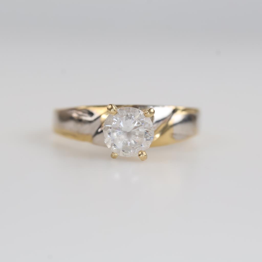 14kt Two Tone Gold Clear Stone Ring