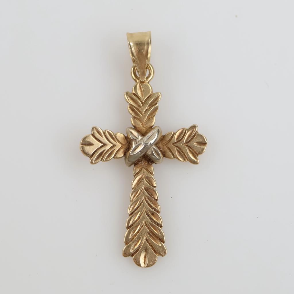 14kt Two Tone Gold Cross Pendant