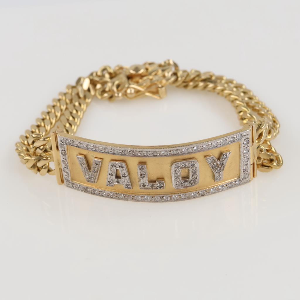14kt Two Tone Gold CZ And Diamond ID Bracelet- Evaluated By Our Certified Gemologist