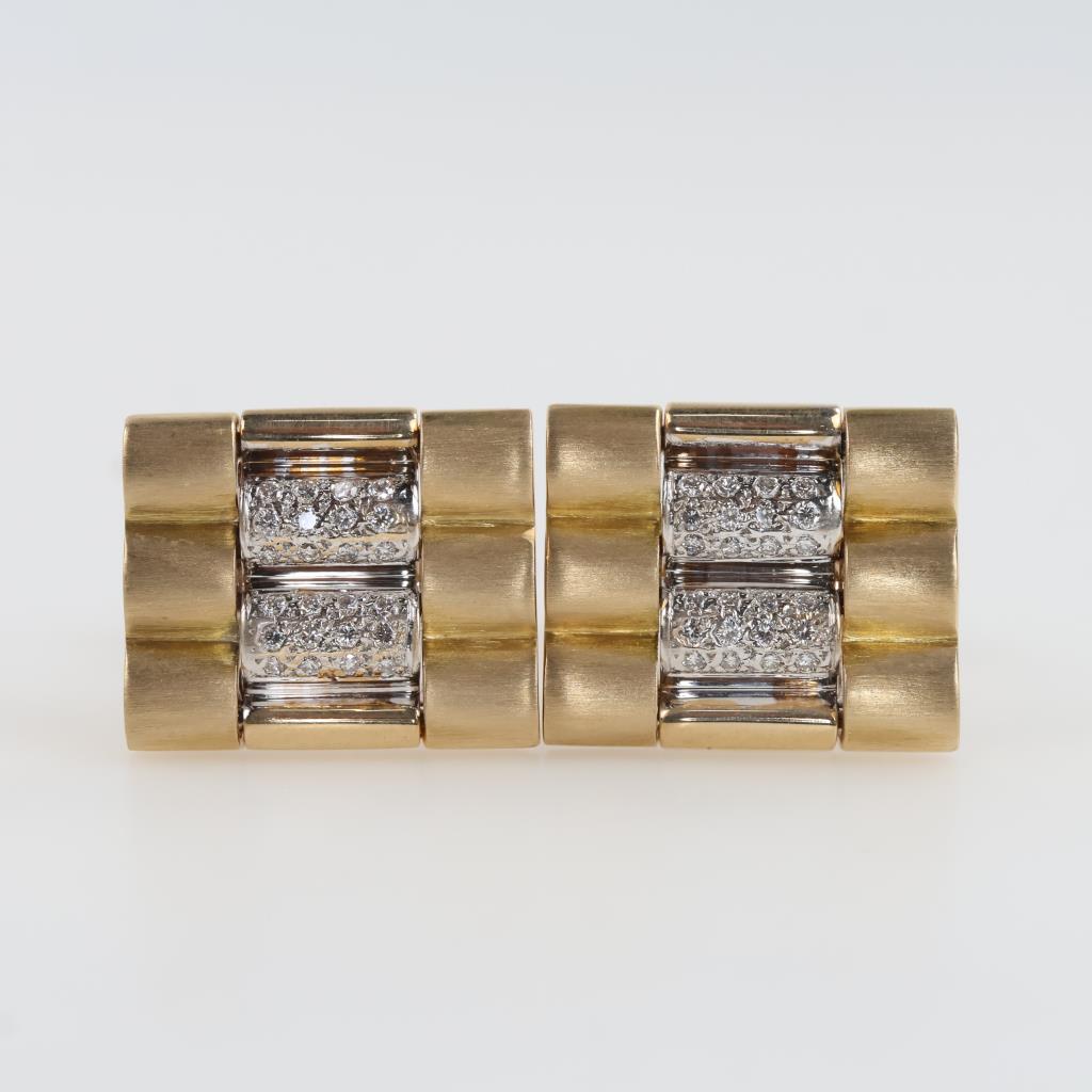 14kt Two Tone Gold Diamond Cuff Links
