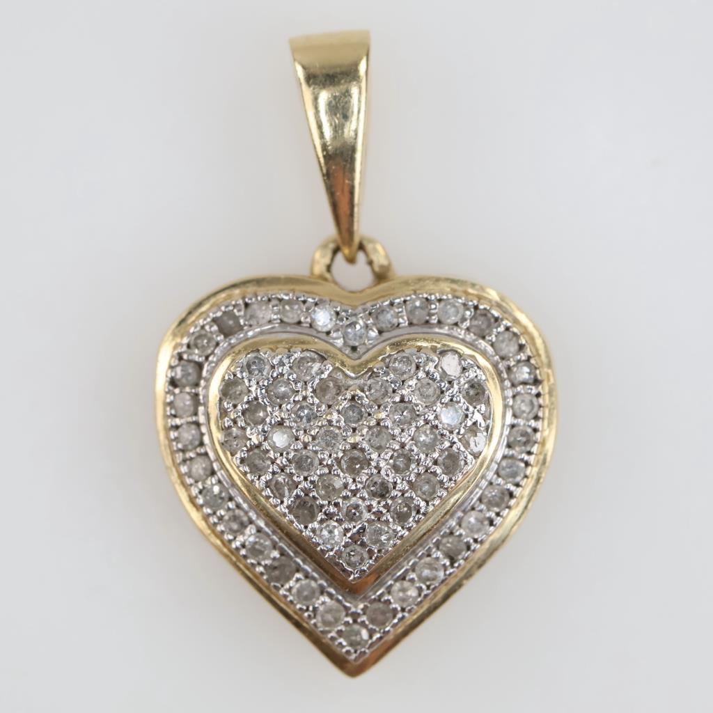14kt Two Tone Gold Diamond Heart Pendant