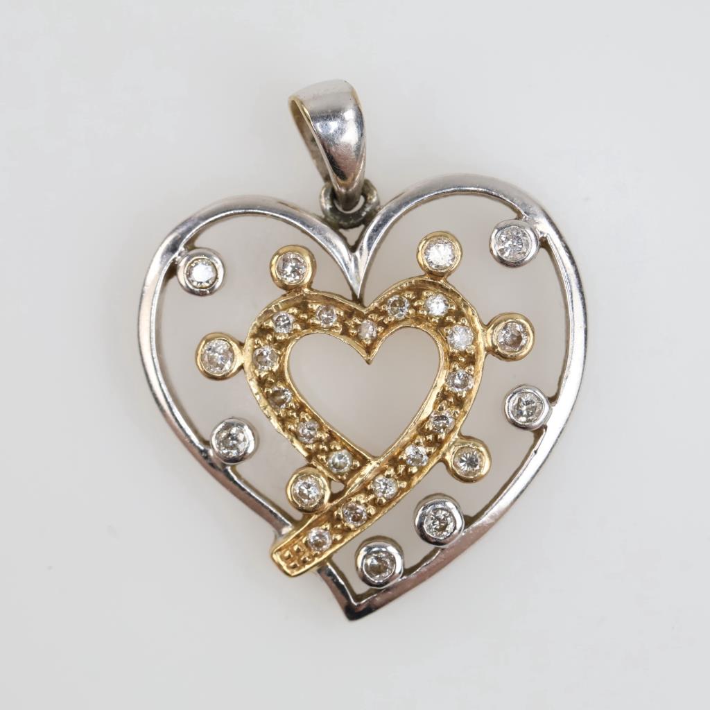 14kt Two Tone Gold Diamond Heart Pendant