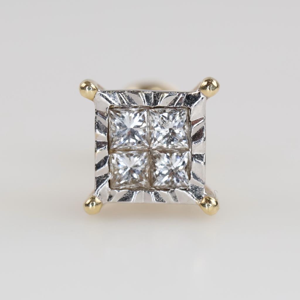 14kt Two Tone Gold Diamond Stud Earring