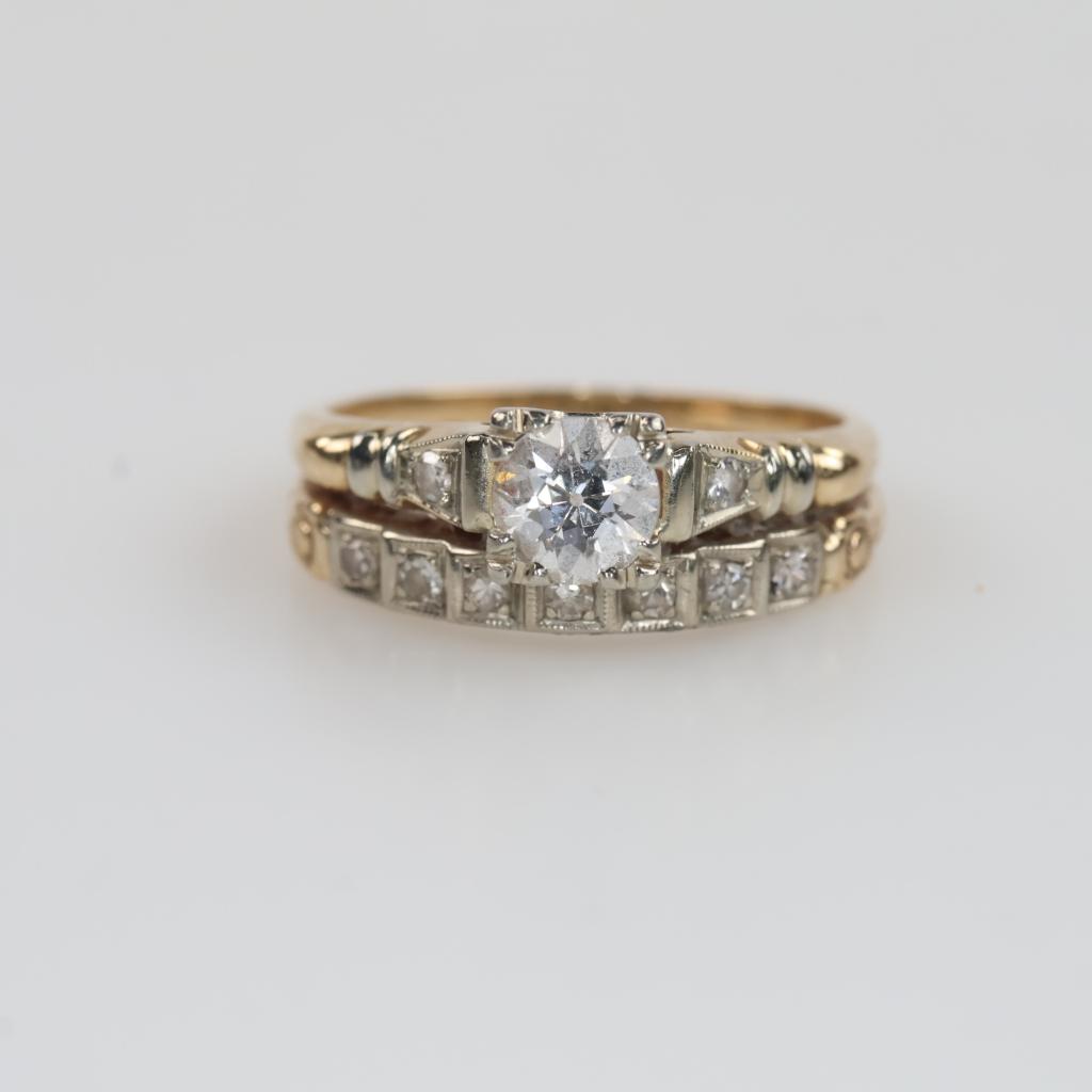 14kt Two Tone Gold Diamond Wedding Set