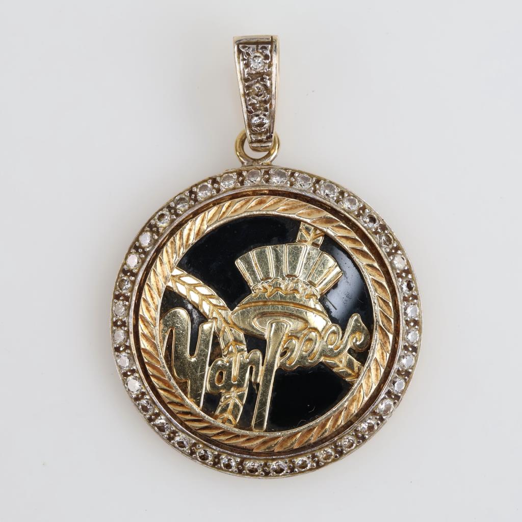 14kt Two Tone Gold Diamond Yankees Pendant
