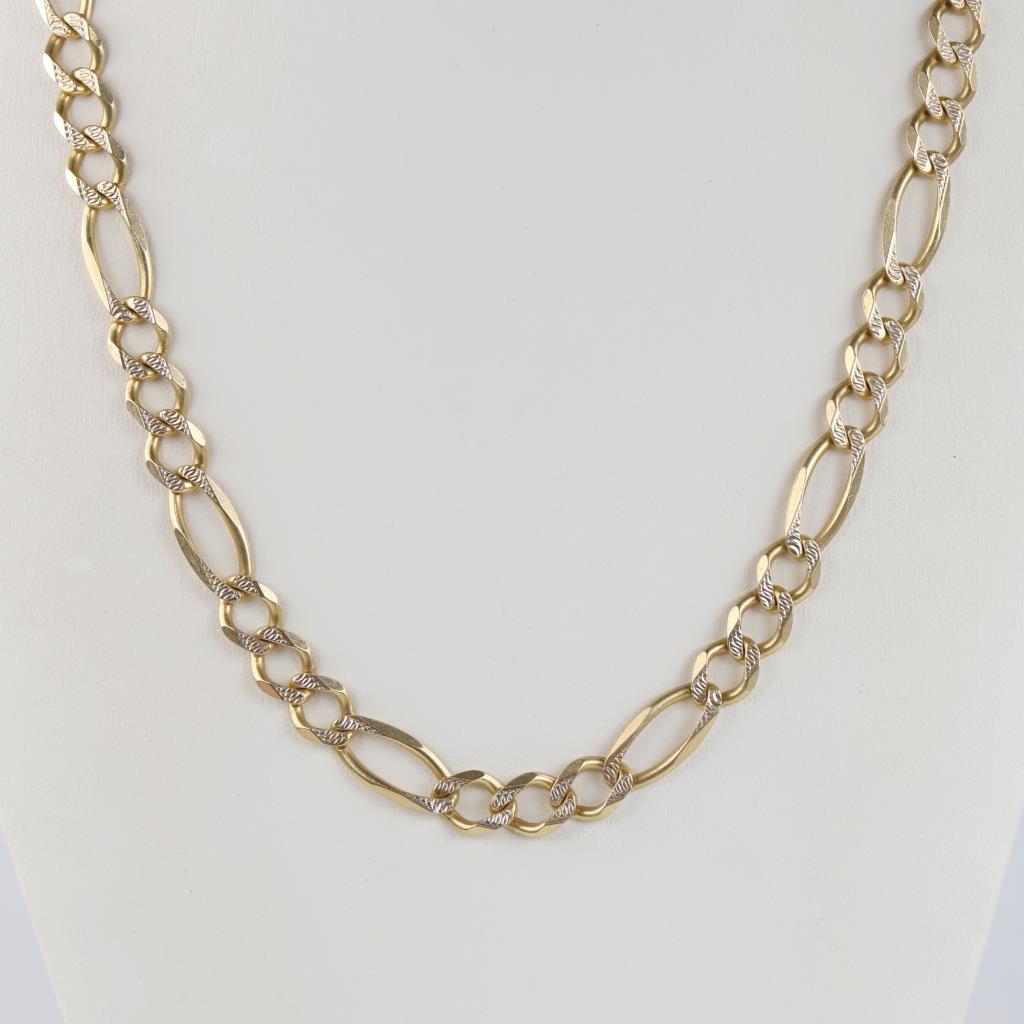 14kt Two Tone Gold Figaro Linbk Chain Necklace-Evaluated By Our Certified Gemologist-AGS/GIA
