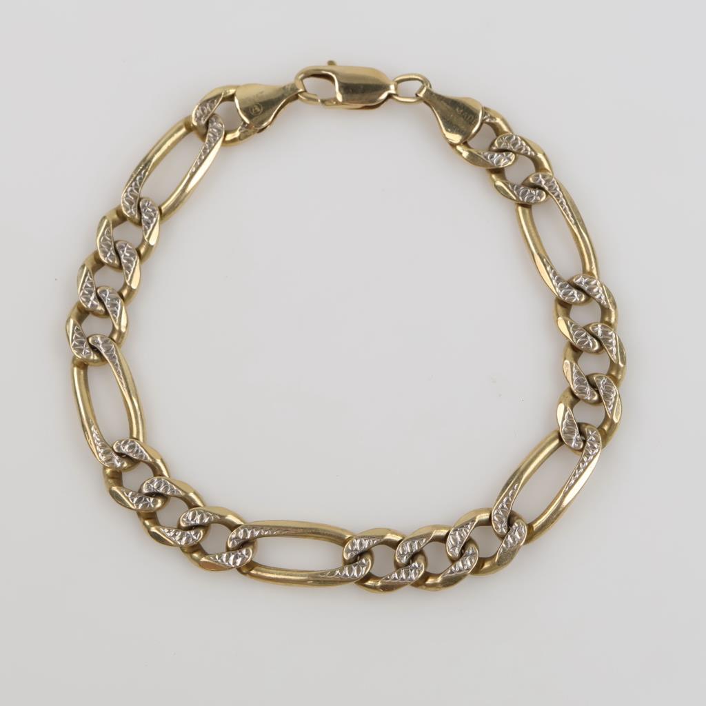 14kt Two Tone Gold Figaro Link Bracelet