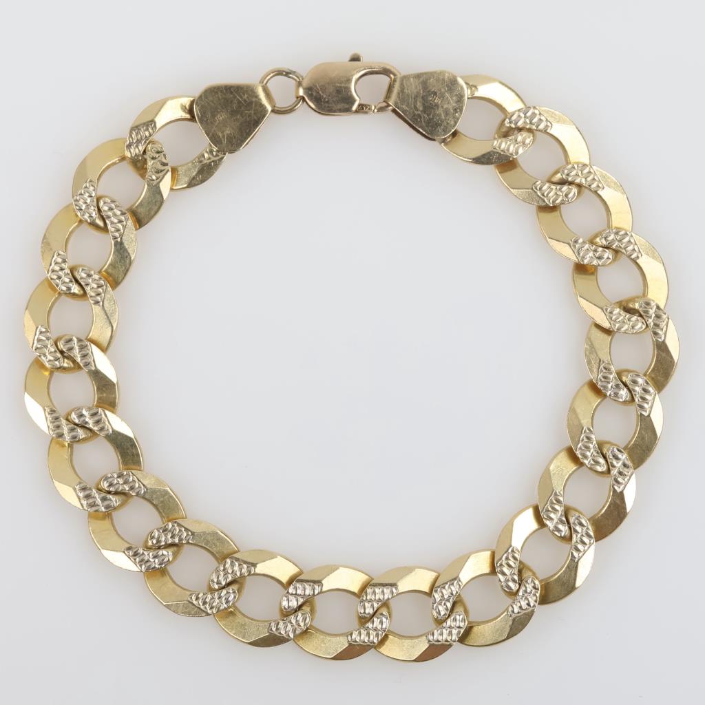 4.7mm 14k Two Tone Gold Pave Curb Bracelet main image 0