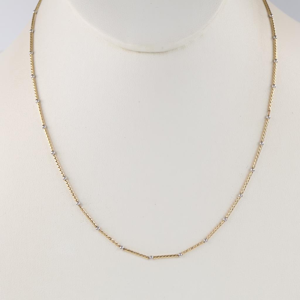 14kt Two Tone Gold Hollow Beaded Necklace