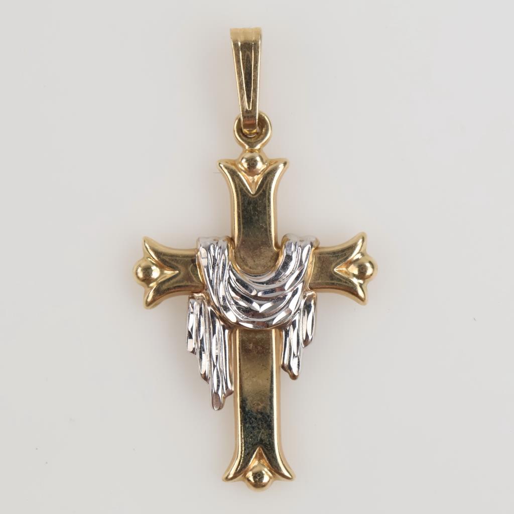 14kt Two Tone Gold Hollow Cross Pendant