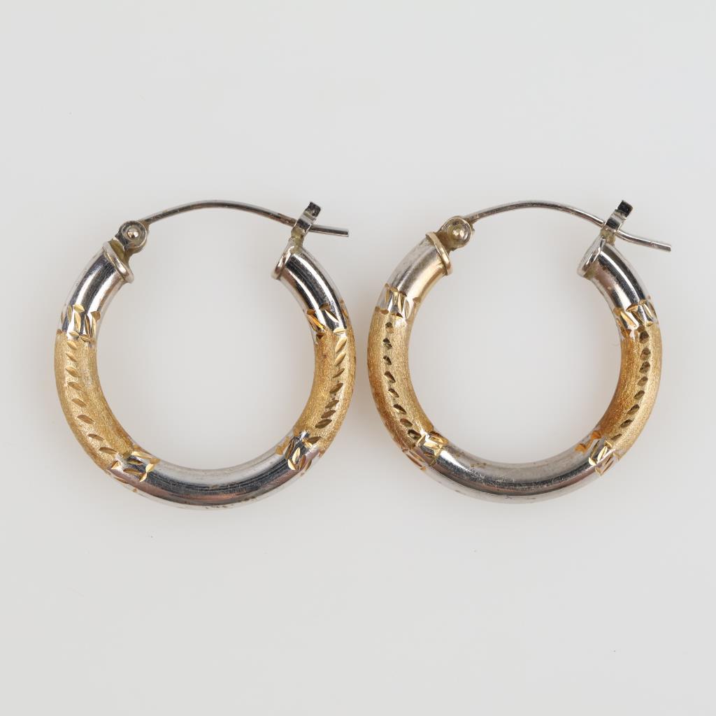 14kt Two Tone Gold Hollow Hoop Earrings